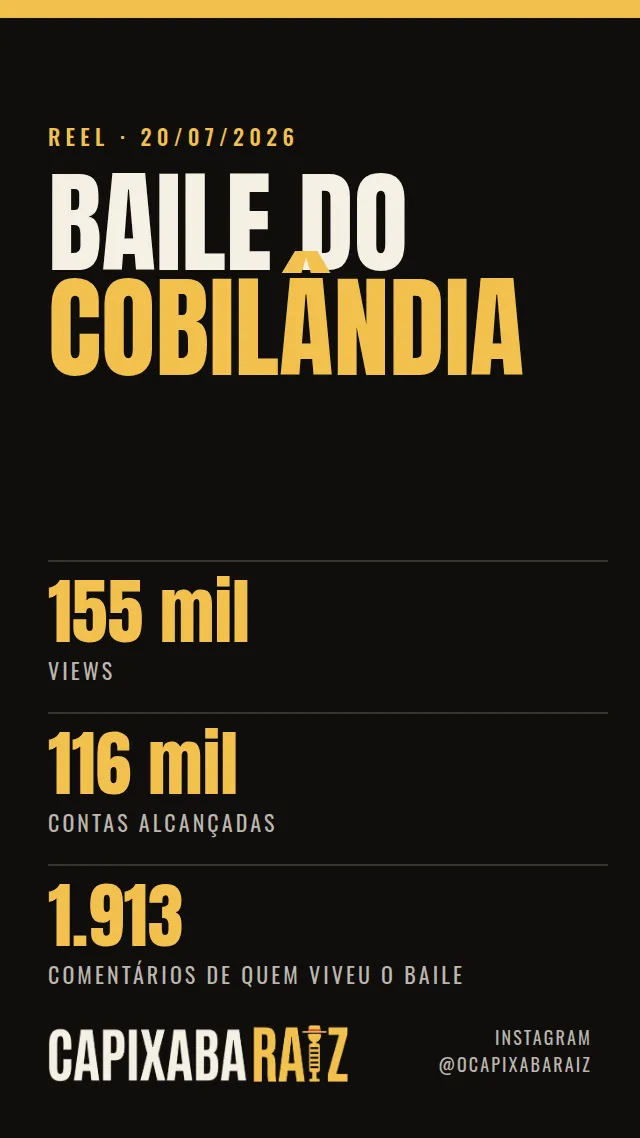 Cartão do Reel sobre o baile do Cobilândia